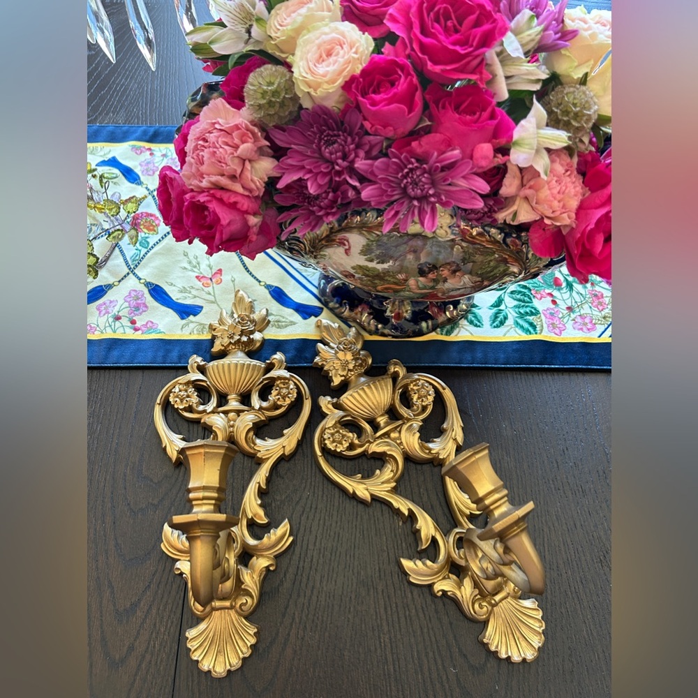 Vintage Syroco Style Gold Wall Sconcs Lightweight Candlestick Holder